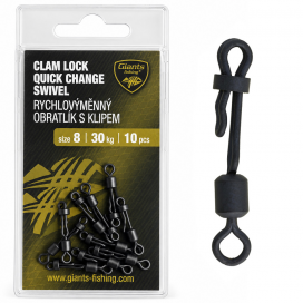 Giants fishing Rychlovýměnný obratlík s klipem Clam Lock Quick Change Swivel vel.8/30kg Giants fishing Rychlovýměnný obratlík s klipem Clam Lock Quick Change Swivel vel.8/30kg