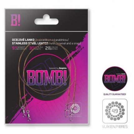 Delphin Ocelové Lanko Bomb S Obratlíkem a Karabinkou 49 Vláken 2 ks