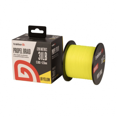 Trakker Propel Braid 31lb, 13.8kg, 0,26mm, 1200m, UV-Yellow Trakker Propel Braid 31lb, 13.8kg, 0,26mm, 1200m, UV-Yellow