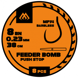Mikado Fb Rig Mf14 Feeder Bomb Feedrové Návazce S Nekonečnou Zarážkou S Háčky Bezprotihrotu Č. 14 / Monofil 0,18 Mm/38 Cm 8 Ks.