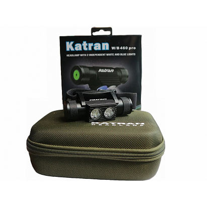 Katran Čelová Dobíjecí Svítilna Headlamp W/B 460 PRO - Double Click modrá a bílá LED + box + náhradní baterie zdarma NEW