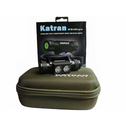 Katran Čelová Dobíjecí Svítilna Headlamp W/B 460 PRO - Double Click modrá a bílá LED + box + náhradní baterie zdarma NEW