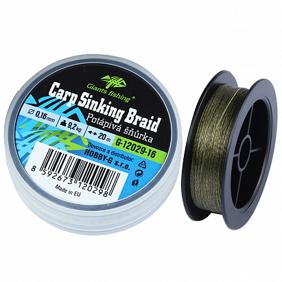 Giants fishing Potápivá splétaná šňůra Carp Sinking Braid 20m|0,18mm/10,4kg Giants fishing Potápivá splétaná šňůra Carp Sinking Braid 20m|0,18mm/10,4kg