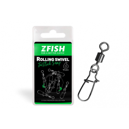 Zfish Obratlík s Karabinou Rolling Swivel & Fastlock Snap 10 ks