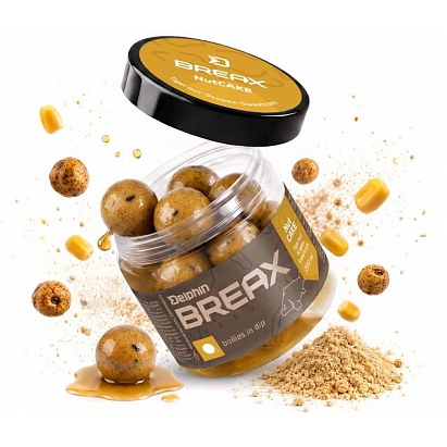 Delphin Boilies V Dipu BreaX NutCAKE Tygří Ořech Scopex Sladká Kukuřice 200 ml