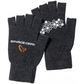 Savage Gear Rukavice Knitted Half Finger Glove Dark Grey Melange