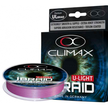 Pletená šňůra Climax iBraid U-Light fluo-fialová 135m Průměr: 0,06mm / 4,5kg Pletená šňůra Climax iBraid U-Light fluo-fialová 135m Průměr: 0,06mm / 4,5kg