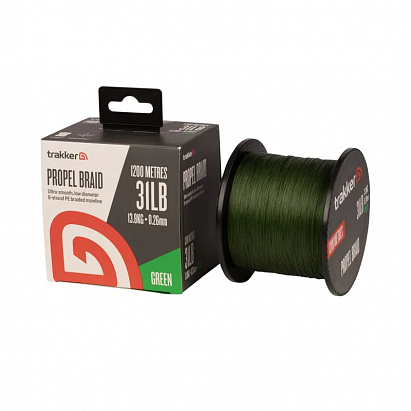 Trakker Kmenová pletená šňůra Propel Braid 31lb, 13.8kg, 0,26mm, 1200m, Green - Průměr: 0,260mm, Nosnost: 31lb Trakker Kmenová pletená šňůra Propel Braid 31lb, 13.8kg, 0,26mm, 1200m, Green - Průměr: 0,260mm, Nosnost: 31lb