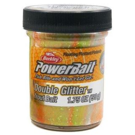 Berkley těsto PowerBait Double Glitter Trout Bait Chartreuse/White/Orange 50g