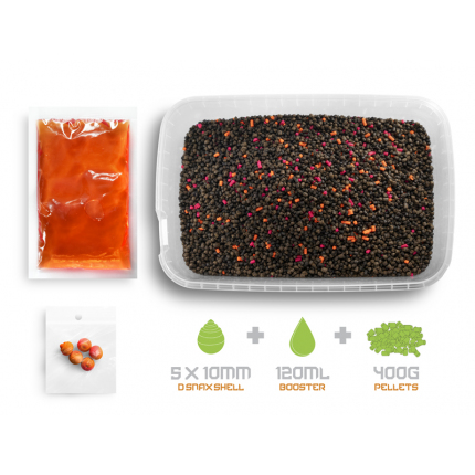 Delphin Pelety Reaxe Ready&Go Pellet Box + Booster a Nástrahy Mango-Broskev 400 g