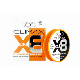 Šňůra Climax Never Fade 8x vláken oranžová 135m Průměr: 0,10mm Šňůra Climax Never Fade 8x vláken oranžová 135m Průměr: 0,10mm
