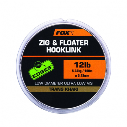 Fox Vlasec Edges Zig & Floater Hooklink Trans Khaki 100 m