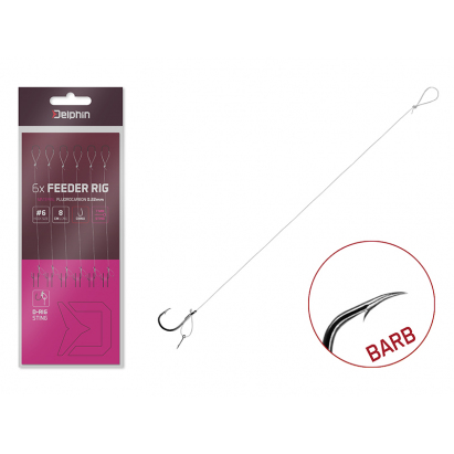 Návazec Delphin FLR D-rig / 6ks 8cm / 0,22mm / BARB #6 / Sting 7mm